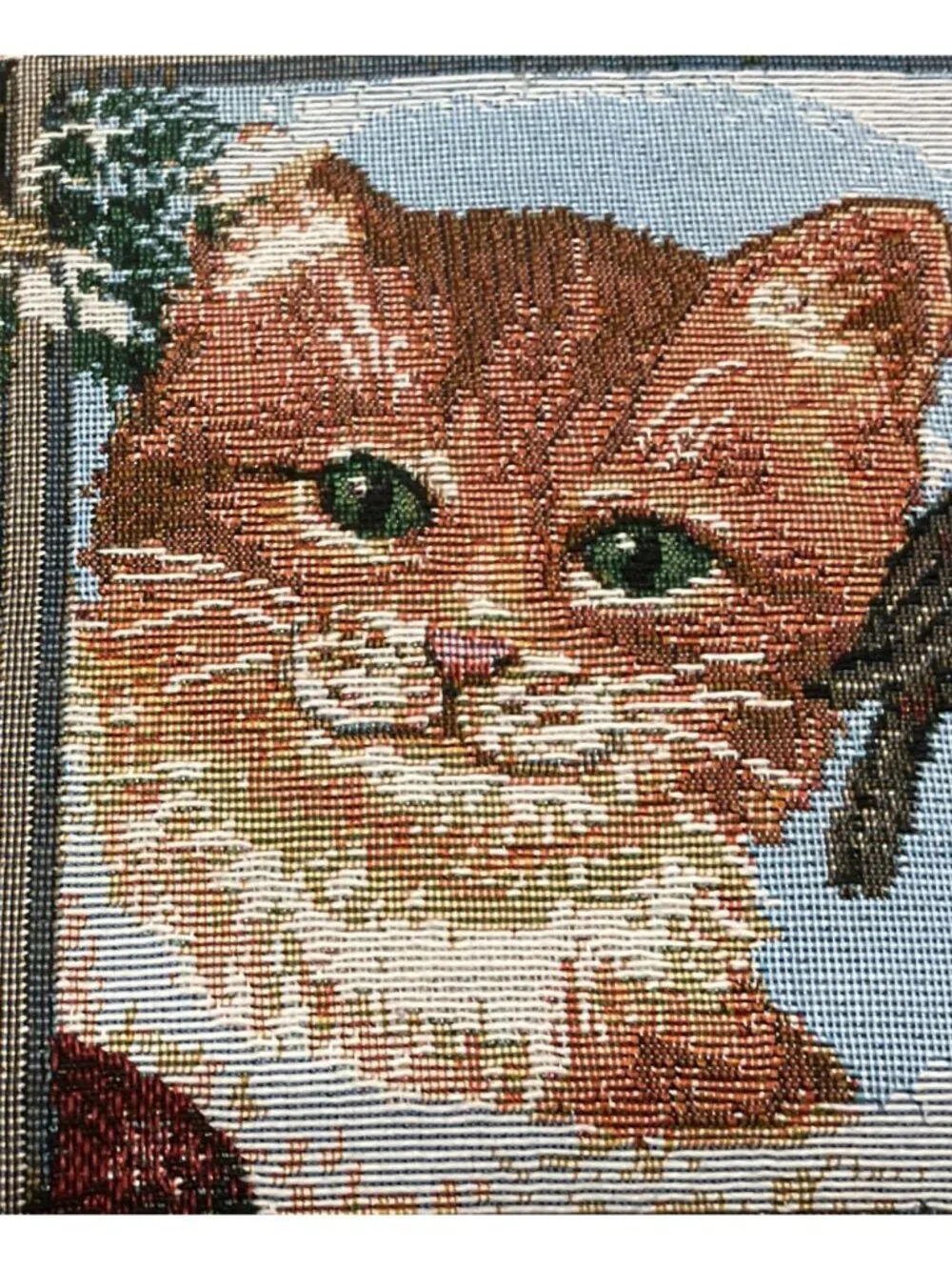 Vtg Riverdale Tapestry Pillow Cat Cardinal Squirrel Bird Feeder Decorative 16x16